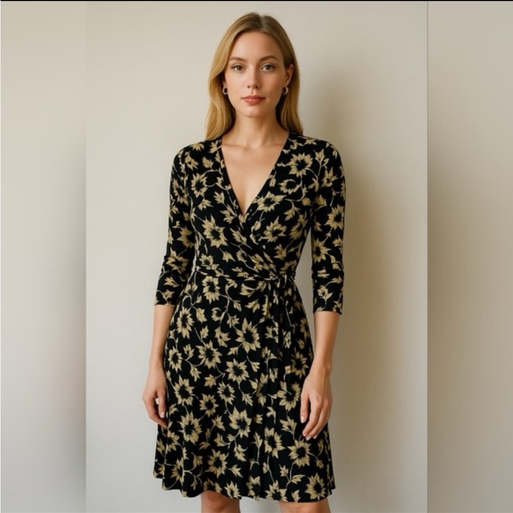 Banana Republic Black and Cream Floral Midi Dress